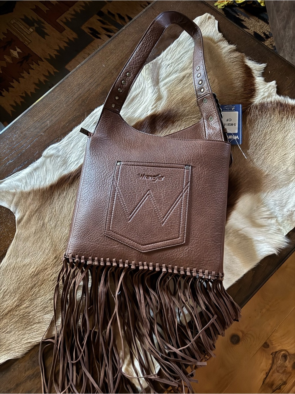 Wrangler Tan Leather Fringe Shoulder Bag